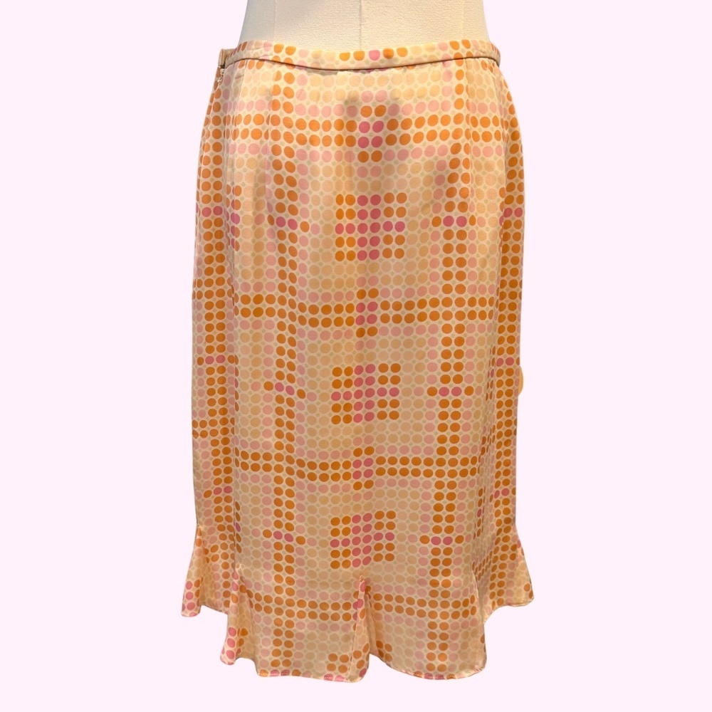 Vintage Talbots Peachy Pink Polka Dot 100% Silk Ruffle Pencil Trumpet Skirt 30"